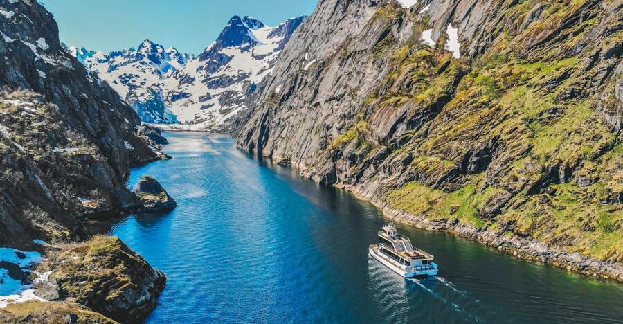 A small boat inside the Trollfjord, Lofoten