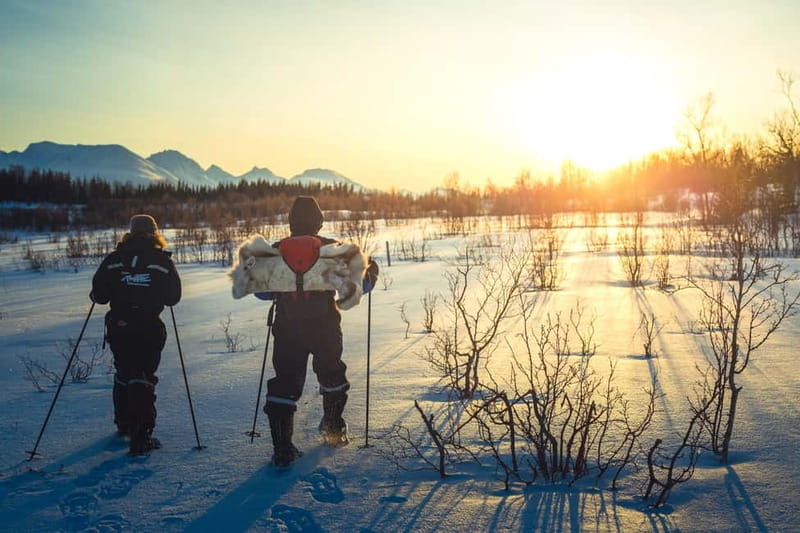 From Tromsø: Guided Husky Snowshoe Hike and Husky Camp Visit - Snowshoes, poles, and the first pull uphill