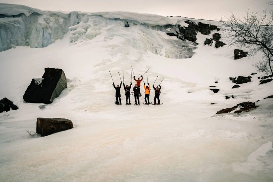Snowshoeing Adventure to the Enchanting Frozen Waterfall - Learning to walk on snowshoes