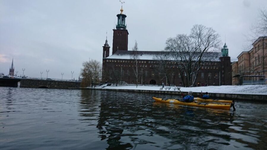 Stockholm: Winter City Kayaking Tour - Stockholm City Hall from water level