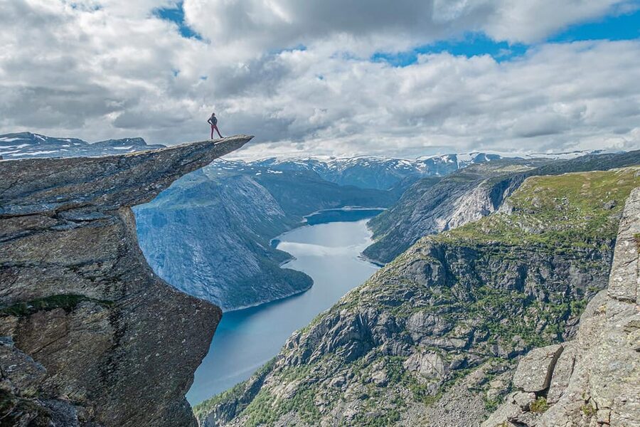 Trolltunga: Trolltunga Summer Hike - Ringedalsvatnet and the distant Folgefonna Glacier