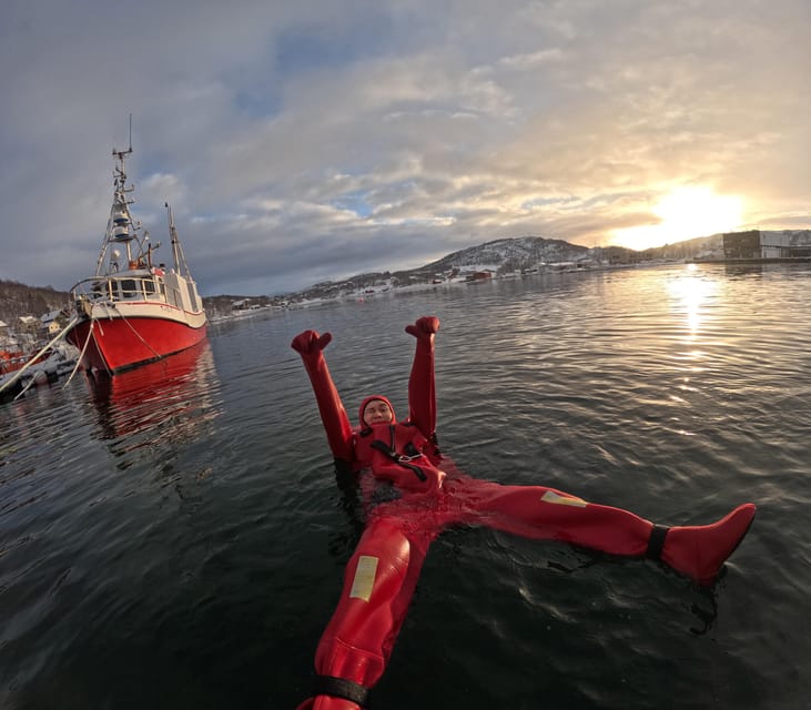Tromsø: Arctic Fjord Floating in Survival Suit - Meeting at Magic Ice Bar Tromsø