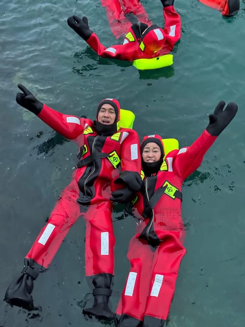 Tromsø: Arctic Fjord Floating in Survival Suit - Getting ready at Kaldfjord