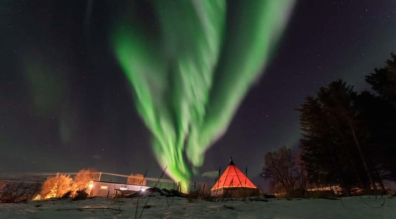 Tromsø: Aurora Safari Chase by big bus with Camp meal - Meeting the bus at Prostneset
